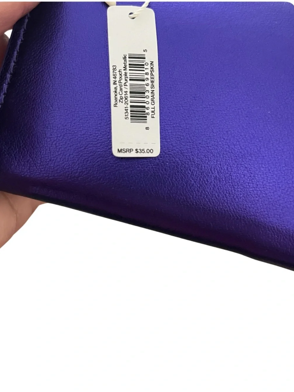 NWT Vera Bradley Sheepskin Leather Zip Card Case with Keyring Metallic Purple